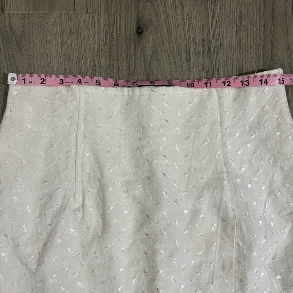 Vtg Cache White Linen Blend Embroidered Skirt Sz 12 Front Fold Slit Lined Preppy - Picture 5 of 9